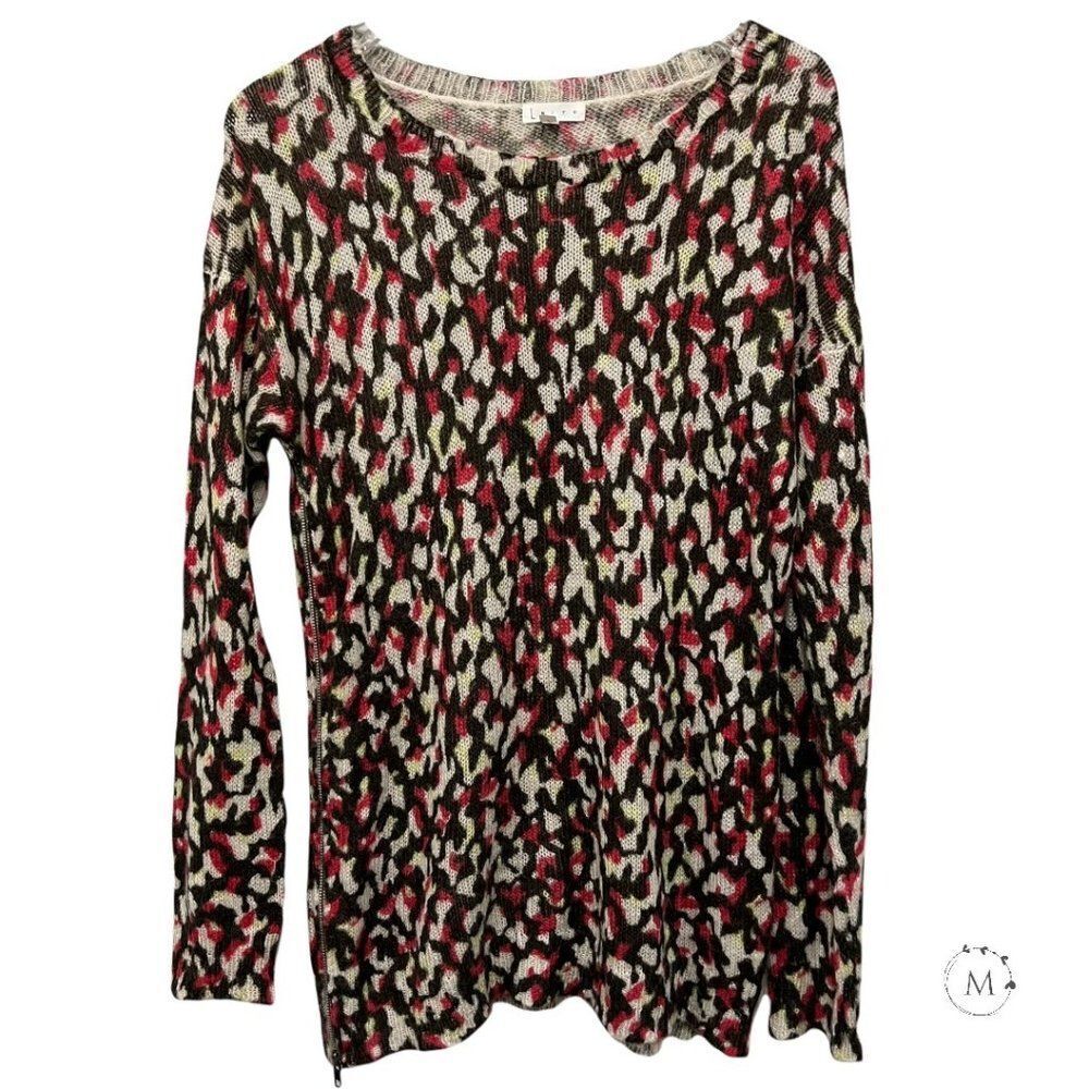 Leith Size S Animal Print Pullover Sweater Acrylic Mohair Blend Black Beige Red‎
